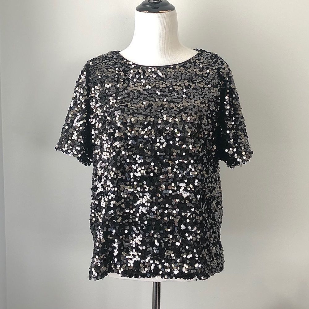 H&M Sequin Dressy T-shirt Top Small Flashy